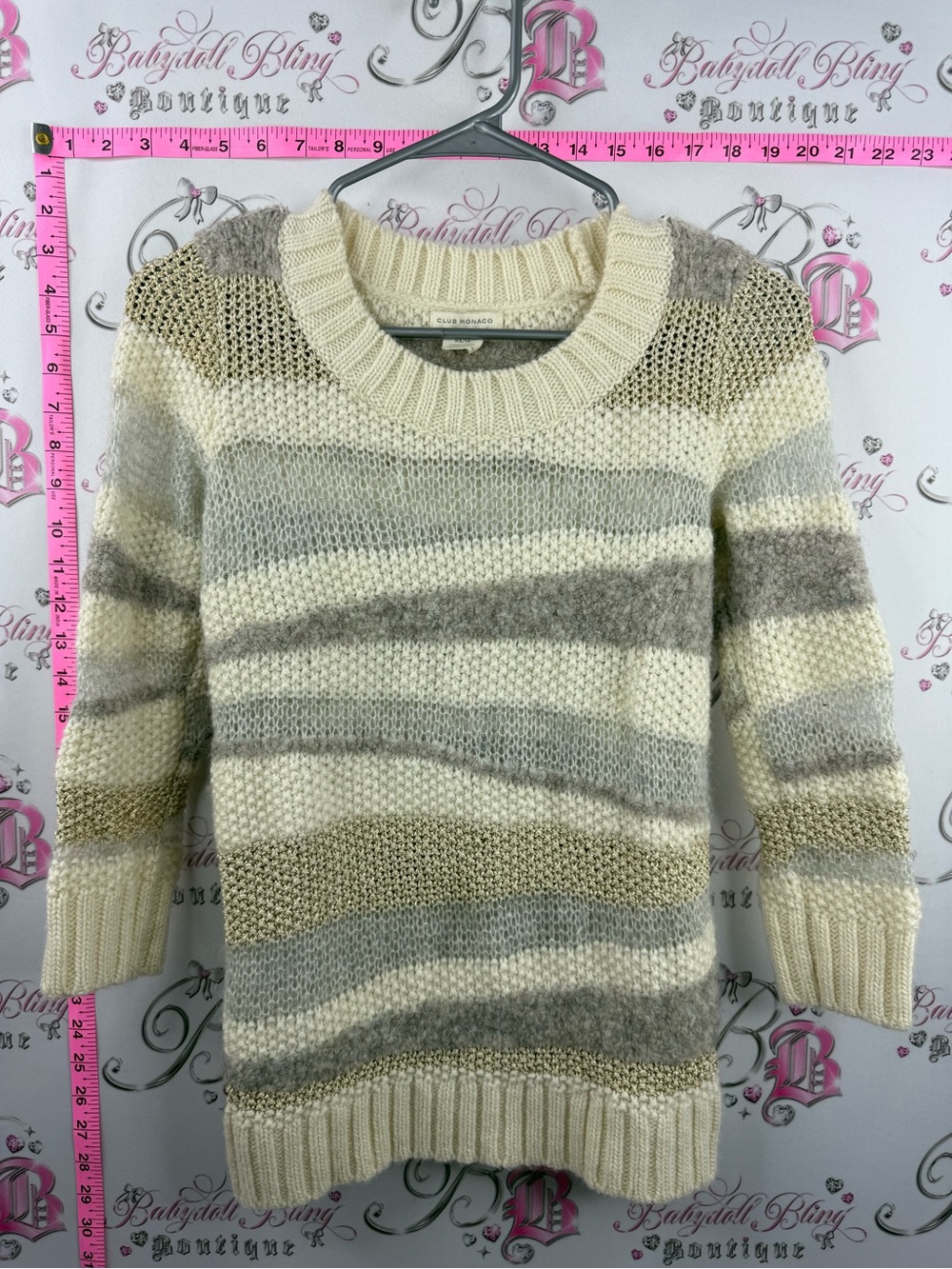 RW&CO. Alpaca wool mohair sweater Cream, Gray & Taupe Striped Crew Sweater fur